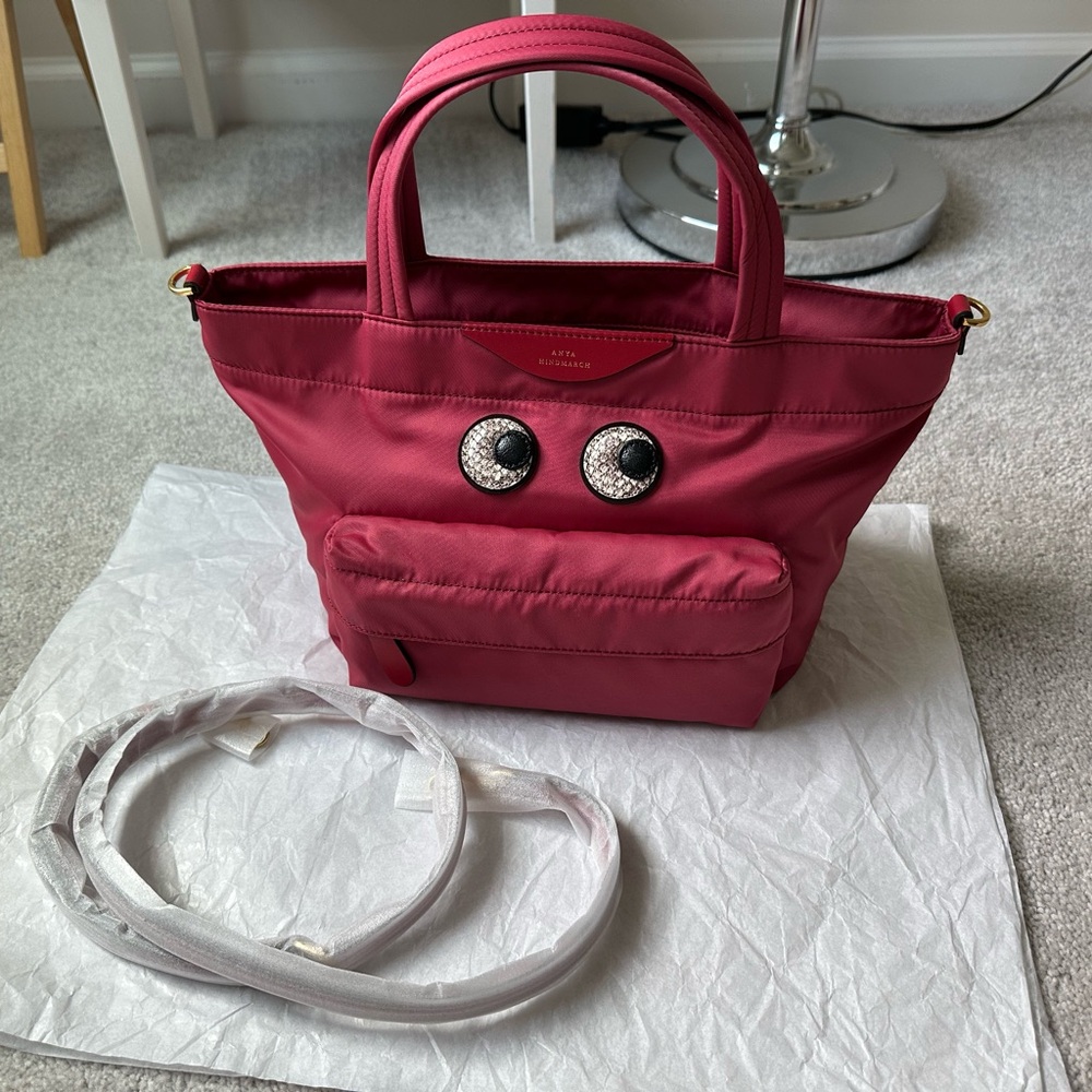 Anya Hindmarch Snake Print Eyes Mini Crossbody Tote in pink